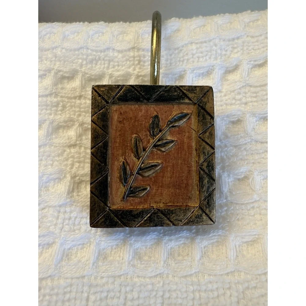 Vintage Rustic Resin Olive Branch Bronze Earth Tones Shower Curtain Hooks 12pk‎